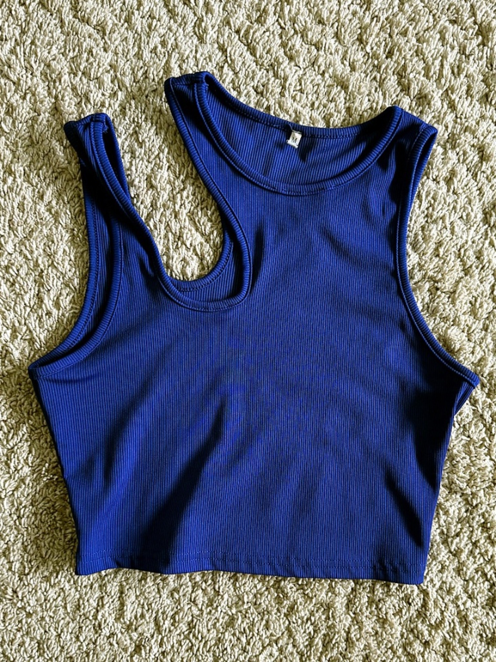 Royal Blue Ribbed One Shoulder Crop Tank Top Size Medium